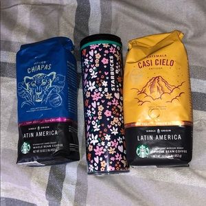 Starbucks floral tumbler and two pounds of coffee